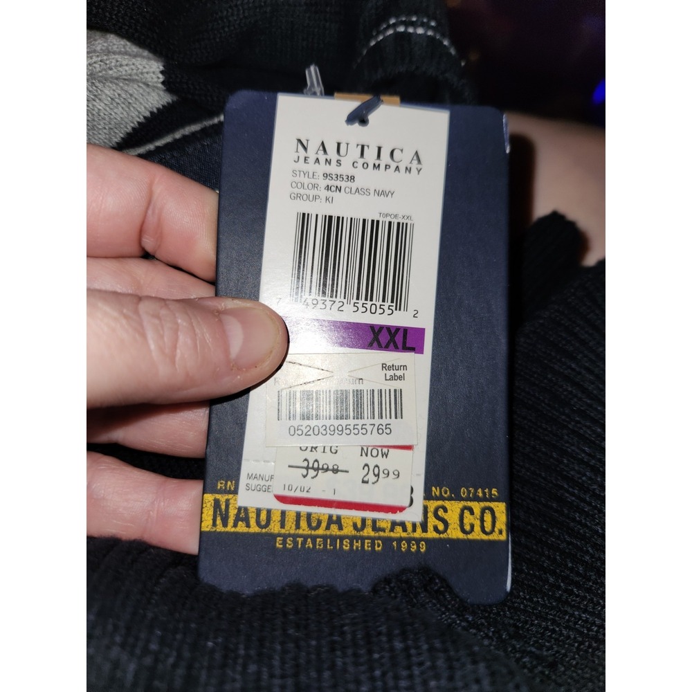 Nautica Jeans Sweater Mens XXL Blue Gray Striped Knit Pullover Cotton Patch Logo - Picture 7 of 9
